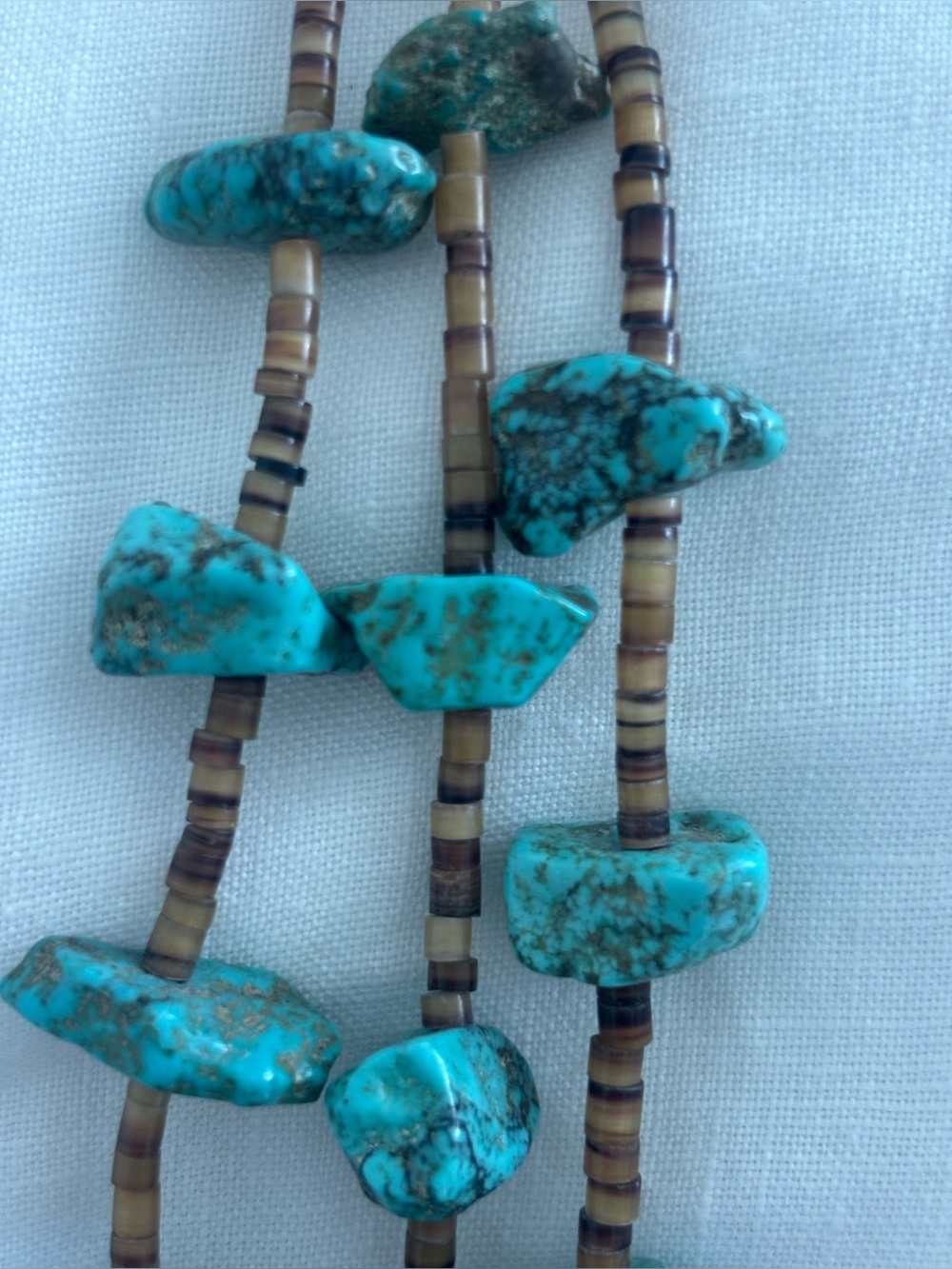 Vintage Native American 3 Strand Turquoise Nugget Heishi Necklace 32” - Picture 7 of 11